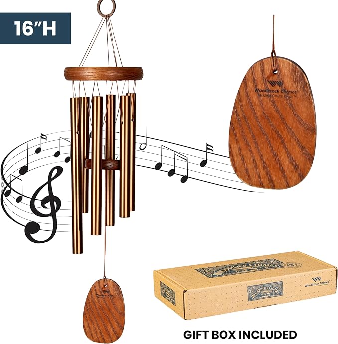 Woodstock Wind Chimes Amazing Grace Chime Wind Chime Inspirational and Memorial Gifts Wind Chimes for Outside Patio Home or Garden Decor (Bronze, 16" Small)