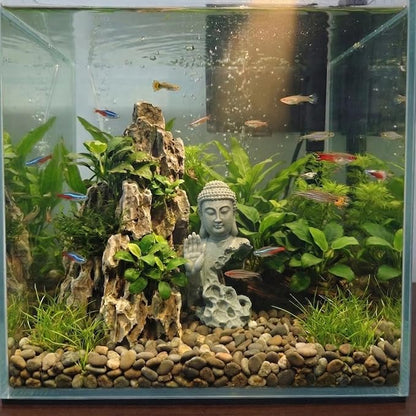 Buddha Head Statue Natural Sandstone Material for Aquarium Decorations Garden Statue Zen Ornament Outdoor Courtyard Decor Meditation Fish Tank Indoor Feng Shui Gift (7.9''H-Fearless Buddha)