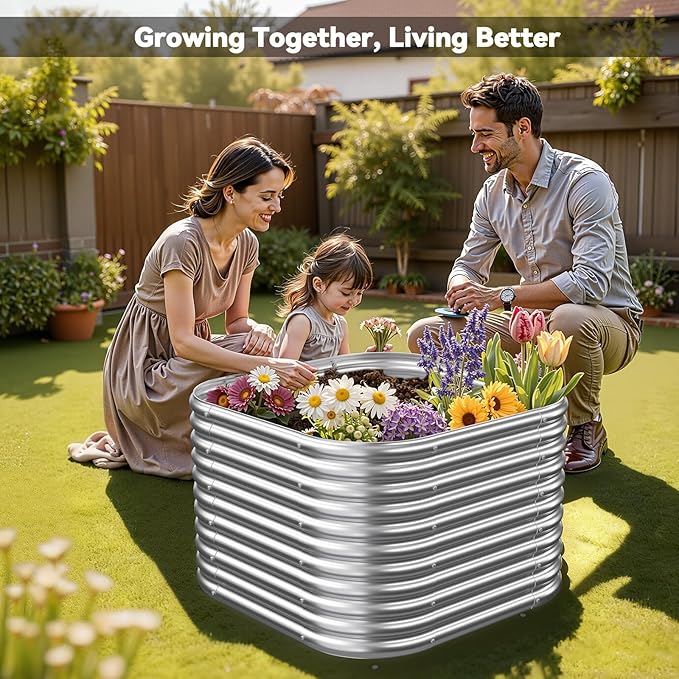 4 Pack Tall 2x2x1.5FT Corrugated Galvanized Steel Raised Garden Bed Outdoor, Metal Above Ground Garden Bed for Vegetables and Flowers, Raised Beds for Gardening