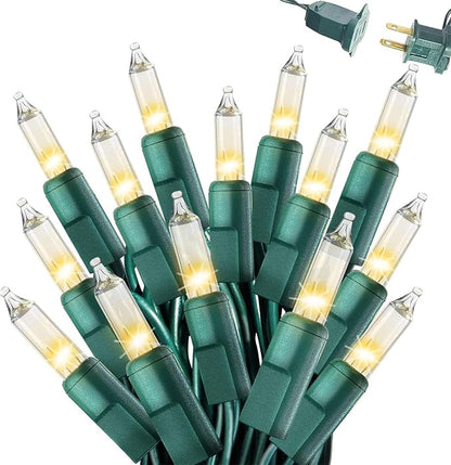 Warm White Christmas Lights Outdoor, 50FT 200 Count Incandescent Mini Christmas Lights Green Wire, Waterproof Fairy Lights, Connectable Xmas String Lights for Christmas Tree, Garland, Wedding Decor