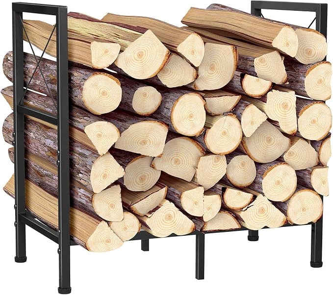 Firewood Rack, Heavy Duty Firewood Holder, 2ft Firewood Storage Rack for Indoor Outdoor Log Organization and Storage, Black