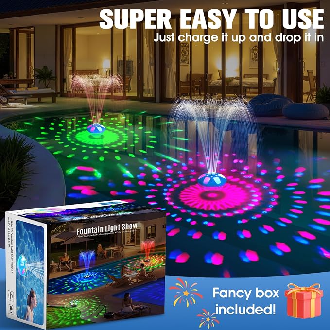 2026 Upgraded Pool Fountain,9000mah Rechargeable Floating Pool Fountain with Light Show,Above Ground Pool Water Fountain Pump with Anchor,Large Swimming Pool Fountain for Inground Pool-1PC,Blue