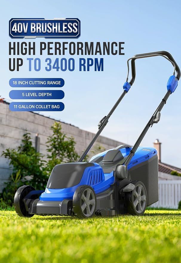 WILD BADGER POWER Lawn Mower 40V Brushless 18" Cordless & 20V Weed Wacker, Leaf Blower, Wheeled Edger Kit Electric with 2 * 2Ah