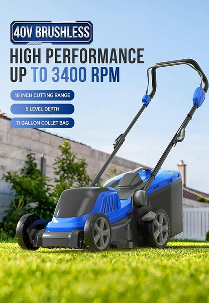WILD BADGER POWER Lawn Mower 40V Brushless 18" Cordless & 20V Weed Wacker, Leaf Blower, Wheeled Edger Kit Electric with 2 * 2Ah