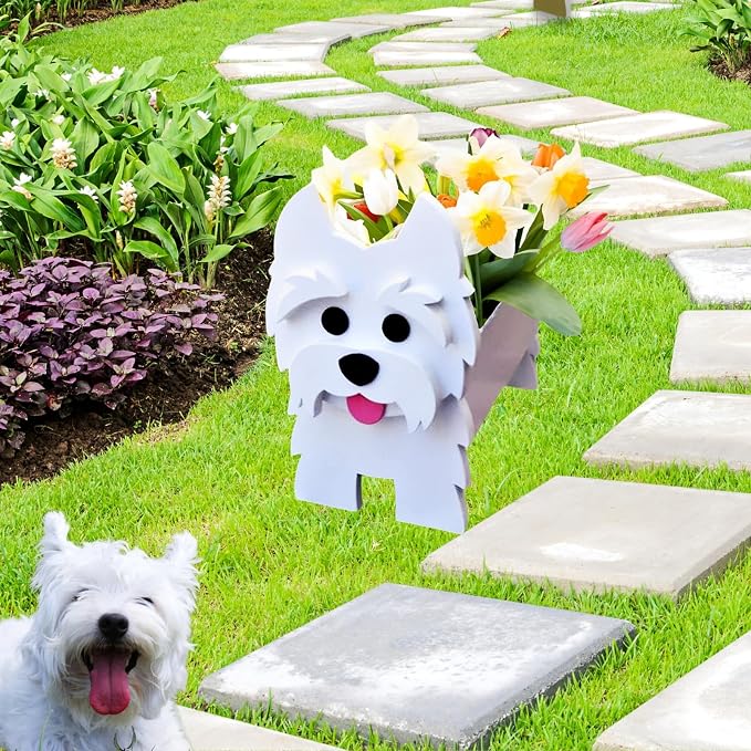 West Highland Dog Planter Pots, 9.45 x 8.38 x 11.85 Inches | Dog Flower Pot, Cute Animal Shaped Plant Pot, Gifts for Women & Pet Lovers, Indoor Outdoor Garden Home Office Decor