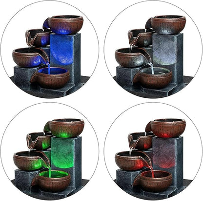 Tabletop Water Fountain, 3 Tier Lotus Leaf Tabletop Fountain with Natural River Rock LED Lights, Indoor Zen Relaxation for Office, Living Room, or Bedroom Décor (C)