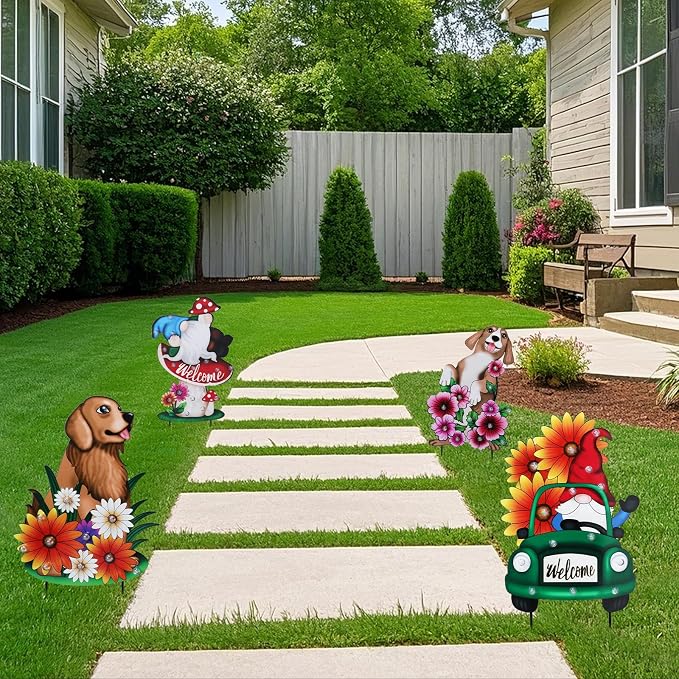 WONDER GARDEN Decorative Garden Stakes - Lighted Mushroom and Gnome Yard Sign Stakes with Flower, Spring Signs for Outdoor, Porch, Yard,Flower Bed Decor