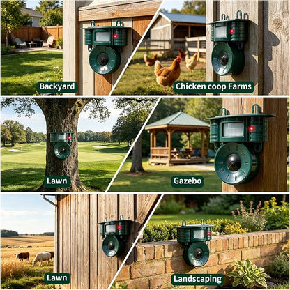 Ultrasonic Bird Repellent Devices Outdoor, Squirrel & Pigeon & Woodpecker Repellent, Solar Powered, IP 65 Waterproof, Motion Sensor, Bird Deterrents for Outside for Patio Farm Yard Orchard, 2 Pack