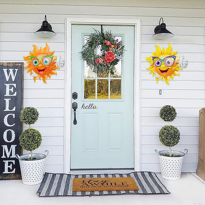 2Pcs Metal Sun Wall Decor, 13Inches Sun Outdoor Wall Art for Garden Yard Room Kitchen Patio Fence Decorations