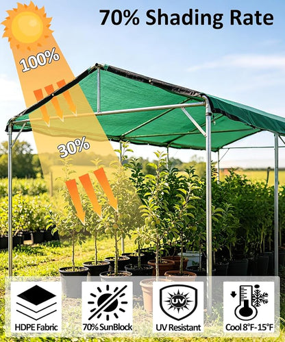 70% Green Shade Cloth with Grommets, 12 FT X 8 FT UV Blocking Mesh Tarp | Heavy Duty Shade Cover for Garden,Patio, Plant Cover, Tomatoes, Barns Kennel, Greenhouse