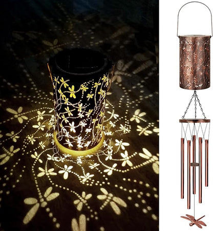 YHmall Solar Wind Chimes for Outside, Dragonfly Gifts for Women Mom Grandma Solar Lantern Windchimes Outdoors, Memorial Wind Chimes for Patio Yard Garden Christmas Decor