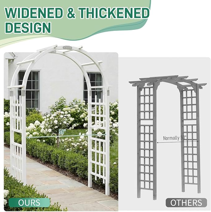 Outvita 7Ft Wooden Garden Arbor Arch, Wood Arbor Trellis, Pergola Archway for Wedding Ceremony Decoration Pergola Plant Climbing Rose Vines Lawn Courtyard Patio White