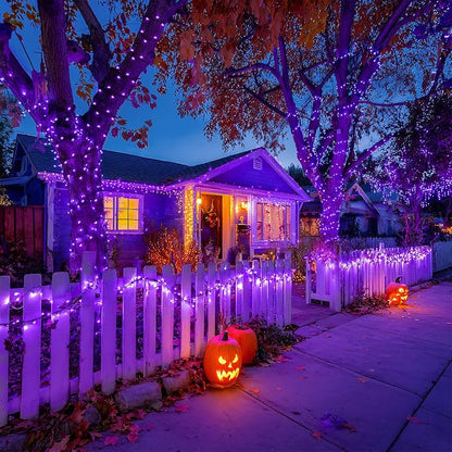 JMEXSUSS 600 LED Solar Halloween Lights, 206.7ft Solar String Lights Purple | Halloween Lights Outdoor Waterproof, 8 Modes Purple Christmas Lights for Outside Yard Patio Tree Garden Xmas Halloween Decor
