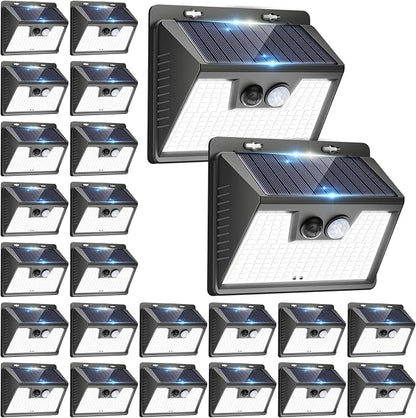 Peasur Solar Powered Lights Outdoor, 140 LED 24Pack Motion Sensor Light Outside, IP65 Waterproof Fence Security Lighting with 3 Modes for Yard Wall Garden Cool White