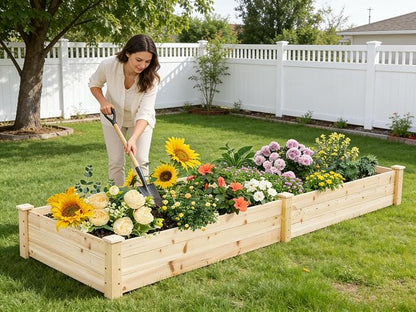 SUNCROWN 8x2ft Wooden Raised Garden Bed Planter Box for Vegetables, and Flowers in Backyard/Patio/Outdoor Gardening with Open Base, Natural, 96 x 24 x 10in