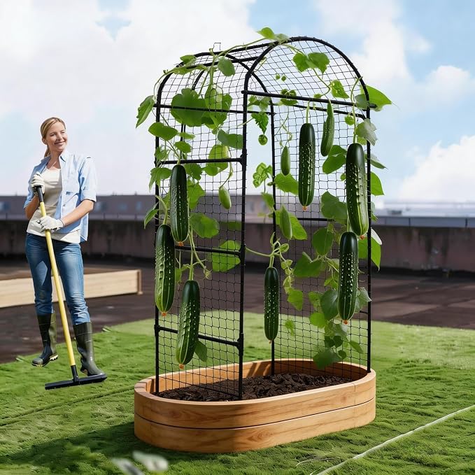 Metal Garden Arch Trellis, 6.8Ft Black for Raised Beds, Plant Support for Cucumbers & Climbing Vegetables