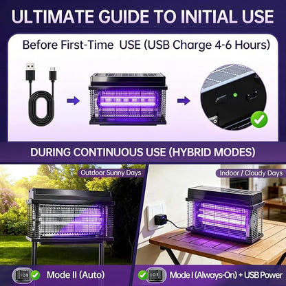 Solar Bug Zapper Outdoor, Purple UV Mosquito Zapper with Smart Rain Off Rechargeable Mosquito Killer Lamp, Wireless Solar Powered Fly Trap for Yard Patio(Midnight Black)