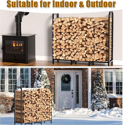 Gtongoko 4ft Heavy Duty Metal Firewood Rack Outdoor Indoor Fire Wood Holder Rack for Fireplace, Log Racks for Firewood Outdoor, Wood Pile Storage Organizer, Black