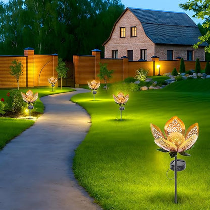 Solar Lights Outdoor Garden Decor,Solar Stake Lights, 2Pack Decorative Solar Garden Light, Metal Solar Sunflower Lights Lawn Lamp for Courtyard Decoration