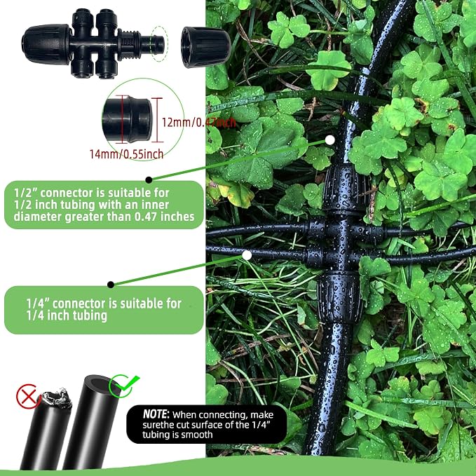 12 Pack 1/2'' to 1/4'' Drip Irrigation Fittings Kit, Push-to-Fit 3-Way | 4-Way | 6-Way Connectors Anti-leak Locked Drip Irrigation Part, Universal Multi-Way Splitter Fitting for 1/2" Irrigation Tubing