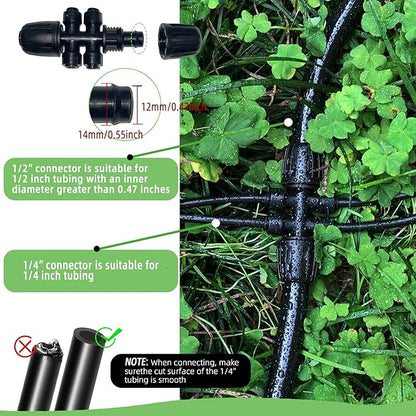 6 Pack 1/2'' to 1/4'' Drip Irrigation Fittings, Push-to-Fit 6 Way Drip Irrigation Part Barbed Tee Connectors, Anti-Leak Locked Splitter Fitting for 1/2" Irrigation Tubing (0.6''-0.67''OD)