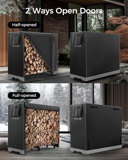 4ft Firewood Log Rack with Cover Outdoor, Heavy Duty Indoor Outdoor Firewood Storage Log Rack with Cover Combo Set Black