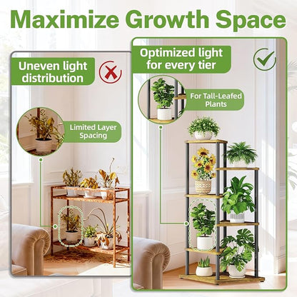iDavosic.ly Tall Plant Stand Indoor for Large & Heavy Duty Planters, 5 Tier Corner Flower Shelf with Wooden Trays & Metal Frame, 41 Inch Orchid Rack for Living Room Balcony Porch, Black & Brown
