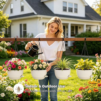 Set of 4-8 Inch Self Watering Hanging Planters for Indoor Outdoor，Hanging Plant Pots with Drainage & Removable Tray, Hanging Pots Holder for Ivy, Pothos, Ferns, Balcony & Patio, White