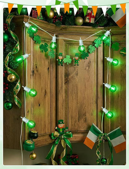 LED St. Patrick's Day String Lights, 25Ft St Patricks Decorations Outdoor | 25+2 G40 Round Bulbs, Connectable, Hanging Patio Lights Shatterproof for Indoor Home Decor Party, White Wire, Clear Green