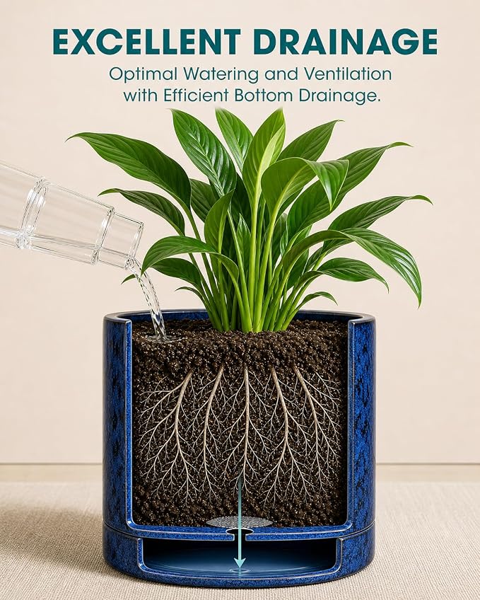 vancasso Ceramic Plant Pots, 3 Piece Planters for Indoor Plants, 4.25+5.25+6.25 Inch Flower Pots with Drainage, Plant Pots Indoor for Succulent, Pothos, Snake Plant and Money Tree, Etc (Blue)