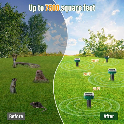 Solar Powered Mole Repellent, 10 Packs Ultrasonic Gopher Repellent Outdoor, Waterproof Vole Repellent for Lawn & Garden, Humane Deterrent for Moles, Groundhogs, Chipmunks & Snakes Square