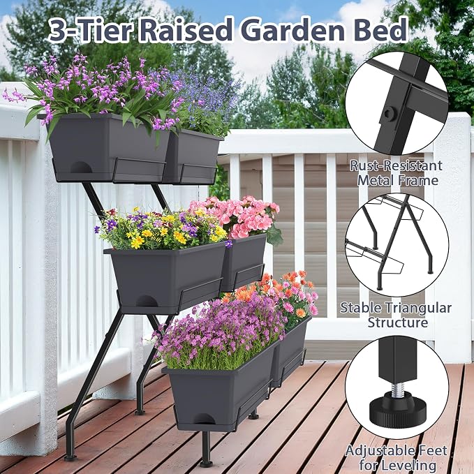 Sunexinlo Vertical Garden Planter Freestanding Raised Bed for Herbs Flowers Vegetables, Indoor Outdoor for Patio Balcony Deck