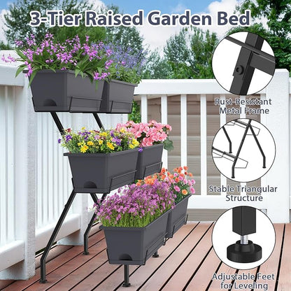 Sunexinlo Vertical Garden Planter Freestanding Raised Bed for Herbs Flowers Vegetables, Indoor Outdoor for Patio Balcony Deck