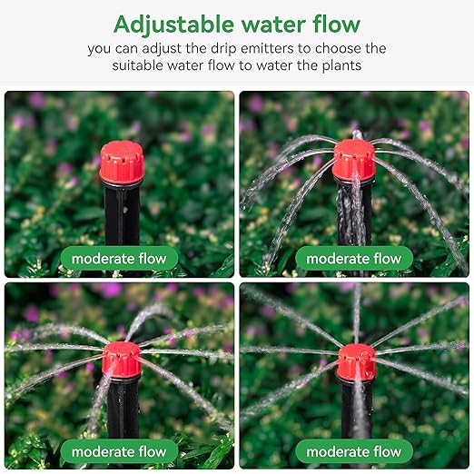 50pcs Adjustable Drip Irrigation Emitters: Garden Drippers for 1/4" Tubing | 360 Degree Water Flow, 5-Inch Arrow Stake, for Garden/Lawn/Planter Beds, Compatible with 4-7mm Tubing, Diy Watering System
