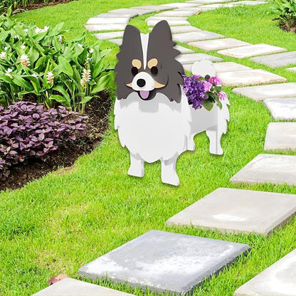Grey and White Pomeranian Dog Planter Pots, 9.45 x 6.65 x 12.13 in | Dog Flower Pot, Cute Animal Shaped Plant Pot, Gifts for Women & Pet Lovers, Indoor Outdoor Garden Home Office Decor