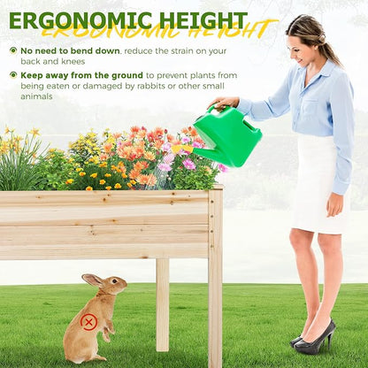 4 FT Outdoor Wooden Raised Garden Bed, Elevated Large Planter Box with Legs for Vegetable/Flower, Standing Growing Bed for Gardening/Backyard/Patio/Balcony, Natural