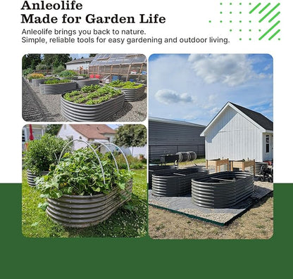 A ANLEOLIFE 8X4X2 ft Galvanized Raised Garden Beds Outdoor, Oval Large Metal Deep Root Planter Box for Planting Vegetables Flowers Herb, Anti-Rust & Easy-Setup, Quartz Grey
