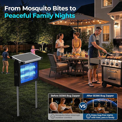 Solar Bug Zapper Outdoor Waterproof, Mosquito Zapper USB-C Rechargeable Solar Bug Zapper Outdoor, 4500V Electric Bug Zapper, Mosquito Trap Fly Zapper Killer for Patio Garden Backyard Camping Garage