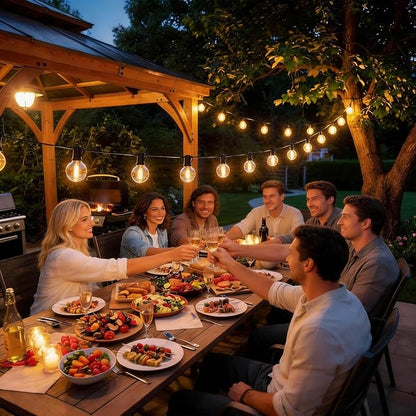 RTTY Outdoor String Lights 60 FT, Patio Lights with 32pcs Plastic G40 LED Bulbs,Shatterproof Waterproof Connectable Hanging for Porch Cafe Bistro Backyard Gazebo Balcony Deck Party