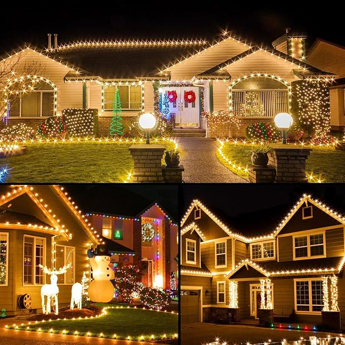 Brightown C9 Christmas Lights Outdoor 2 Pack, Total 162ft 200LED Warm White | with Timing & Memory, 8 Modes, Connectable, Waterproof - C9 Christmas Lights for Indoor Outside Tree Home Yard Decoration