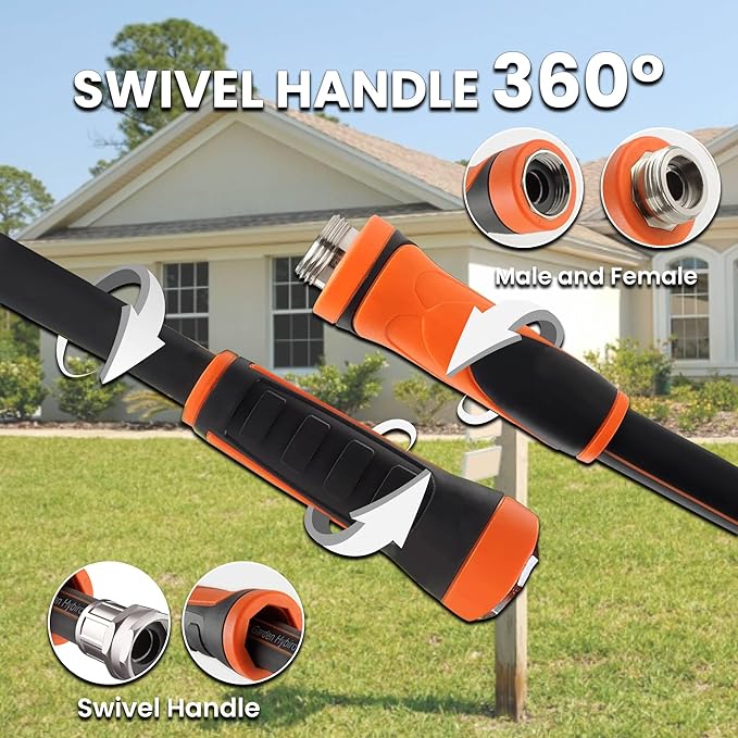 Giraffe Tools Garden Hose 5/8", Water Hose Heavy Duty, Flexible, Lightweight Hybrid Hose with Swivel Handle, with Water Timer Nozzle and Yard Sprinkler, 25ft Male to Female Fittings, Burst 600 PSI