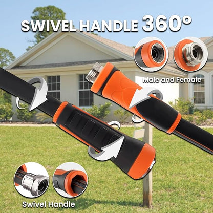 Giraffe Tools Garden Hose 5/8", Water Hose Heavy Duty, Flexible, Lightweight Hybrid Hose with Swivel Handle, with Watering Timer Nozzle and Yard Sprinkler, 100ft Male to Female Fittings, Burst 600 PSI