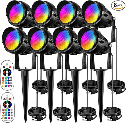 Spotlight Outdoor RGB Spot Lights 10W LED Landscape Lights Spot Lights Outdoor with 16 Color Changing for Yard Garden Decor, Landscape Lighting with Remote IP67 Waterproo(8 Pack)