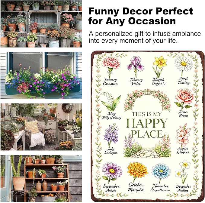 Gardening Gifts for Women Garden Decor for Outside Whimsical Patio decor | Garden Gifts This Is My Happy Place Sign Garden Signs For Outside Greenhouse Yard Backyard House Decor Garden Decorations