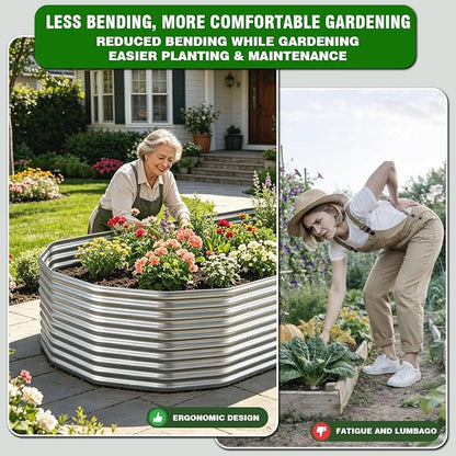 Raised Garden Bed Outdoor Upgrade Oval, 2 Pack Tall 8x4FT Galvanized Steel Raised Beds for Gardening, Above Ground Garden Bed Corrugated Metal for Vegetables and Flowers