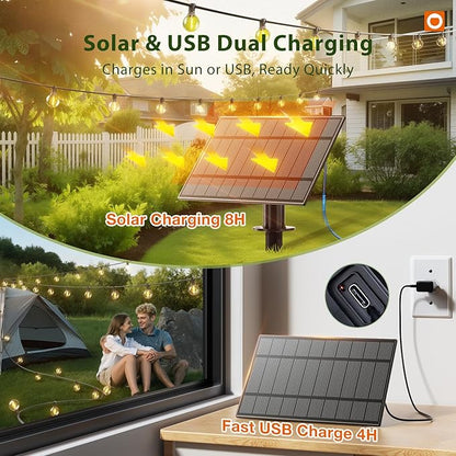 addlon 100FT Solar String Lights Outdoor with Remote, 54 LED Shatterproof Bulbs, USB Charging, 20+ Hour Runtime, Dimmable & Timable, G40 Waterproof Solar Lights for Outside Backyard Patio Garden Decor