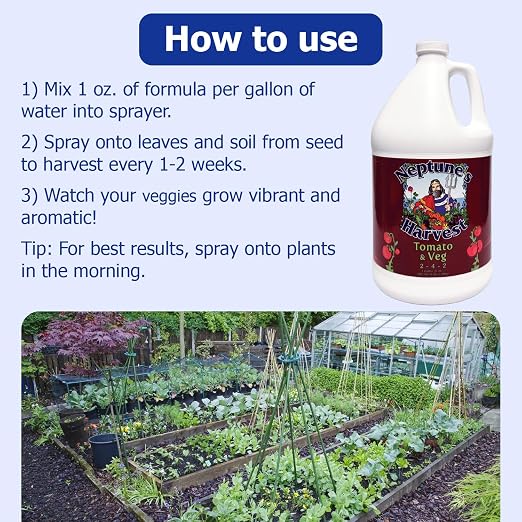 Neptune’s Harvest Organic Tomato & Vegetable Plant Fertilizer (2-4-2) - Liquid Plant Food w/Fresh Fish, Seaweed, Molasses, Yucca Extract, & Humic Acids - for Vegetable Garden (Gallon)