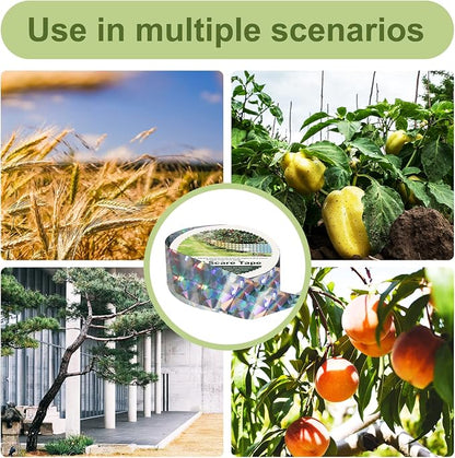 OFFO Bird Scare Tape, 430 Feet x 1 in Dual-Sided Bird Reflective Tape for Outside, Keep Birds Away from Trees, Garden, Farms, Orchard or Courtyard