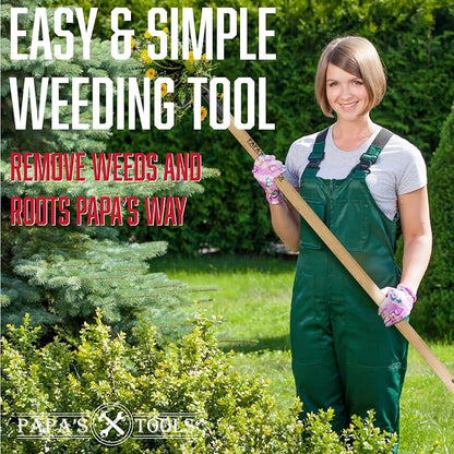 MELISSA AND HARRY Papa's Tools Weeder - Stand Up Weed Puller Tool Made with Long Wooden Handle - Real Bamboo & 4-Claw Steel Head (Natural / 3PC)