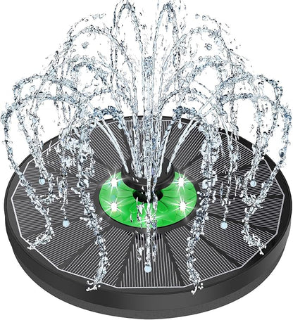 Yzert Solar Fountain for Bird Bath Green Flower White Lights, 3.5W Glass Solar Bird Bath Fountains with 2200 mAh Battery, Solar Fountain Pump with 7 Nozzles for Outdoor Garden, Pond, Pool Decor